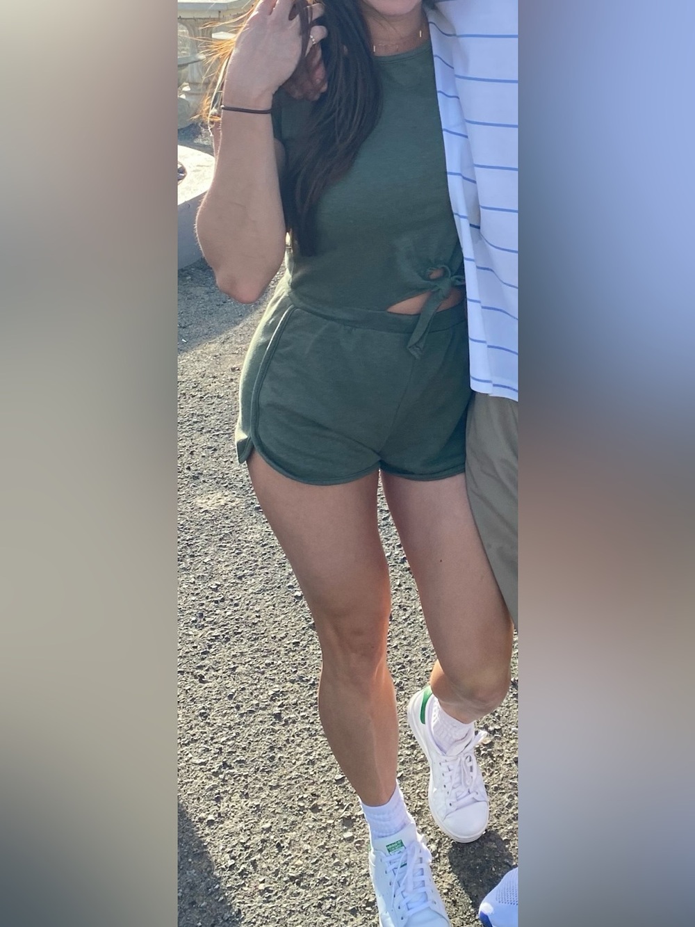 Olive Green Short Sleeve Tie Front Romper